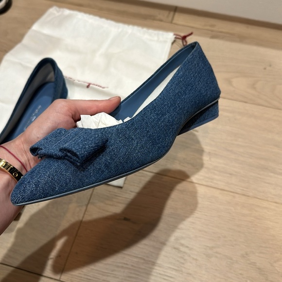 Salvatore Ferragamo Denim Viva Bow Ballerina Flats Size 11 - Picture 5 of 7